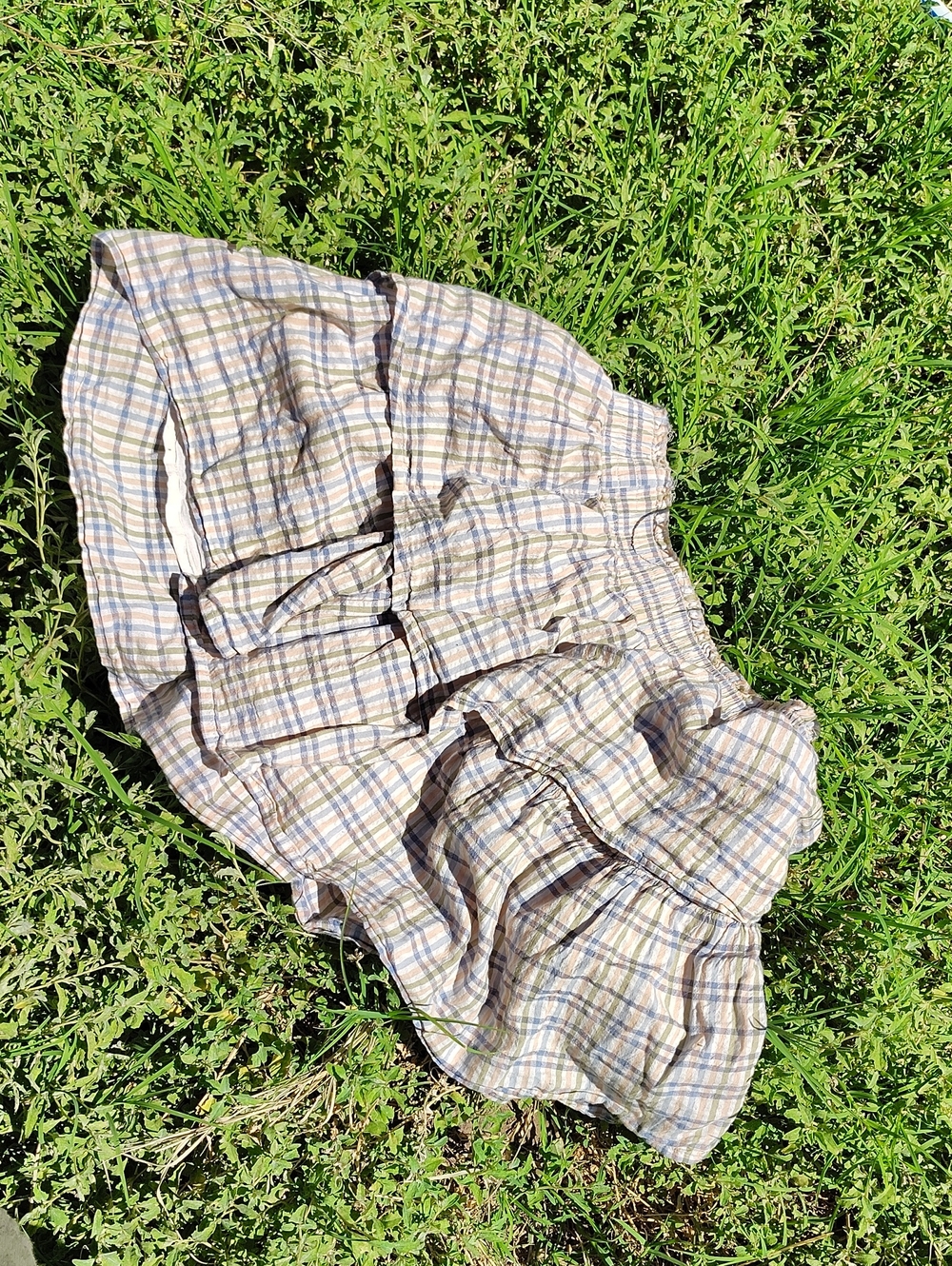 XS Aerie Plaid Pastel Tiered Miniskirt With Raw Edge Waist